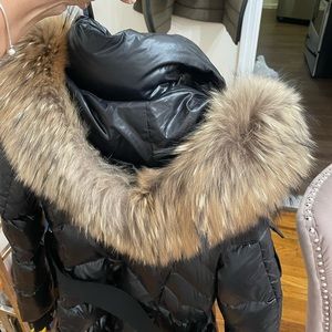 SAM. millenium fox fur-trim belted down puffer